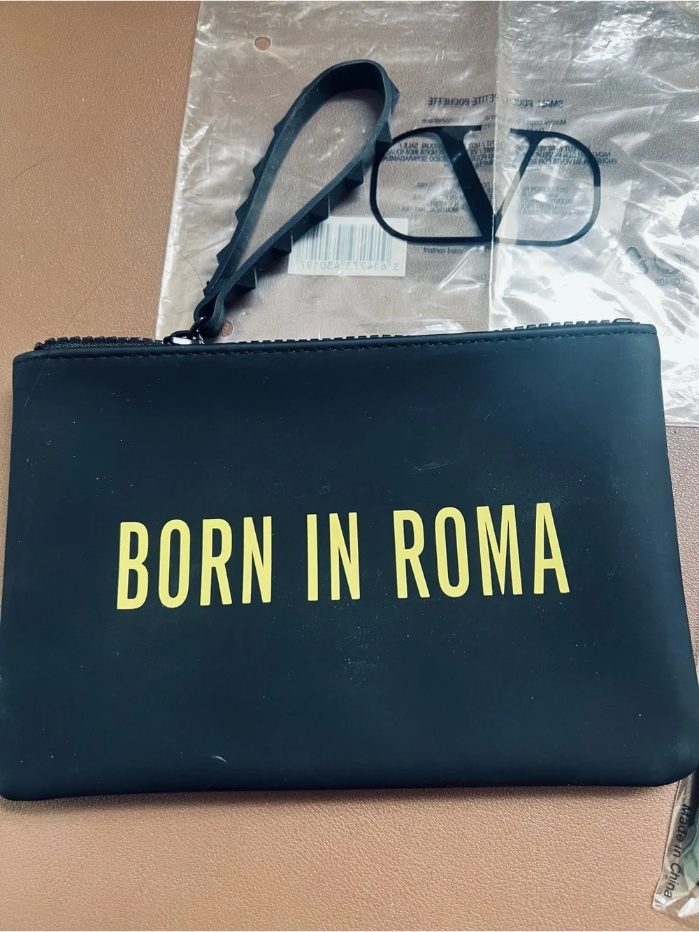 Valentino Black Pouch with Studded Strap and Bundle of Makeup Brushes